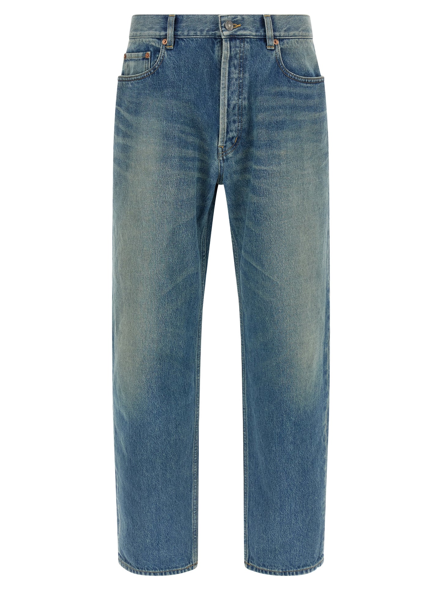 Jeans by Saint Laurent for men in cotton denim blue features an sophisticated mid rise and straight-leg with a precise long, creating a sophisticated and sophisticated silhouette.