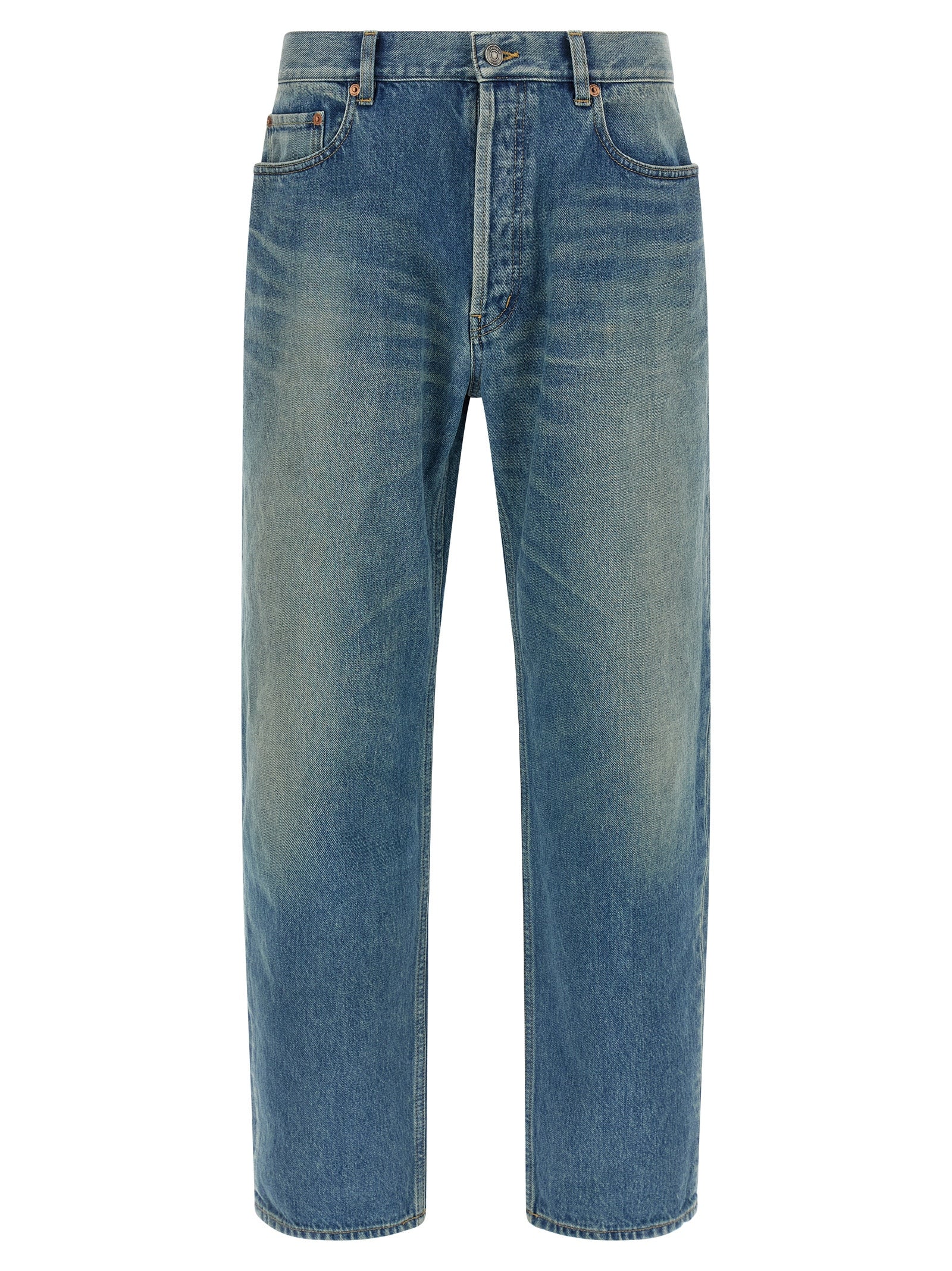 Jeans by Saint Laurent for men in cotton denim blue features an sophisticated mid rise and straight-leg with a precise long, creating a sophisticated and sophisticated silhouette.
