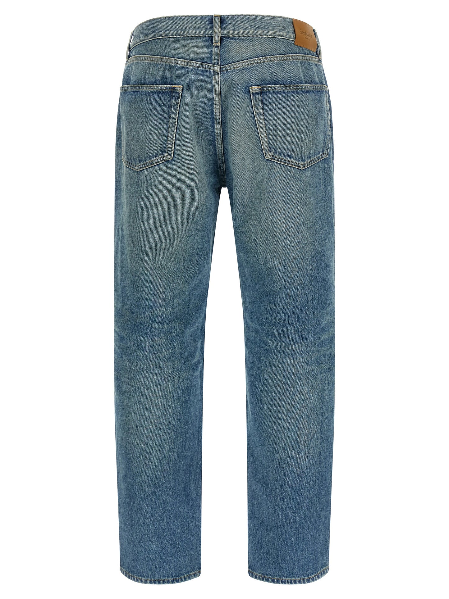 Jeans by Saint Laurent for men in cotton denim blue presents a tailored silhouette, showcasing a tailored straight-leg and long cut with a refined mid rise for a truly tailored aesthetic.