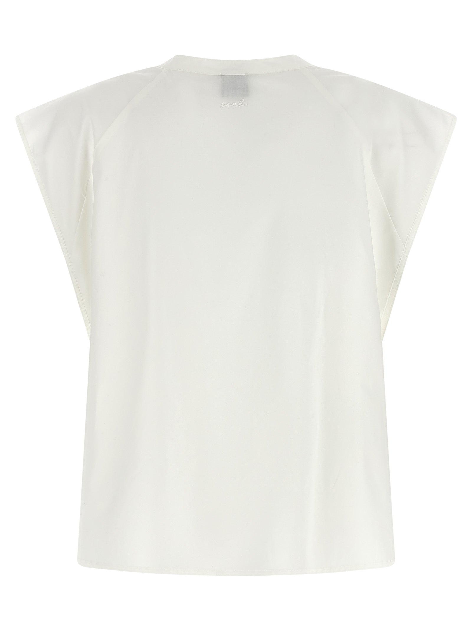 Blouse by PINKO for women in cotton pearl & white features an architectural silhouette with a refined and elegant crew neckline for a architectural look.