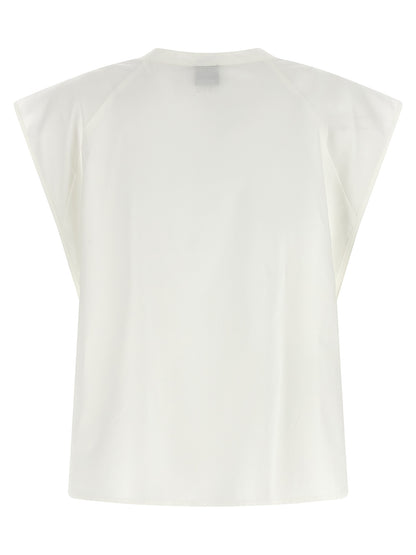 Blouse by PINKO for women in cotton pearl & white features an architectural silhouette with a refined and elegant crew neckline for a architectural look.