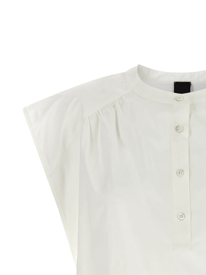 Blouse by PINKO for women in cotton pearl & white features an polished silhouette, showcasing a sophisticated crew neckline and detail for a truly polished finish.