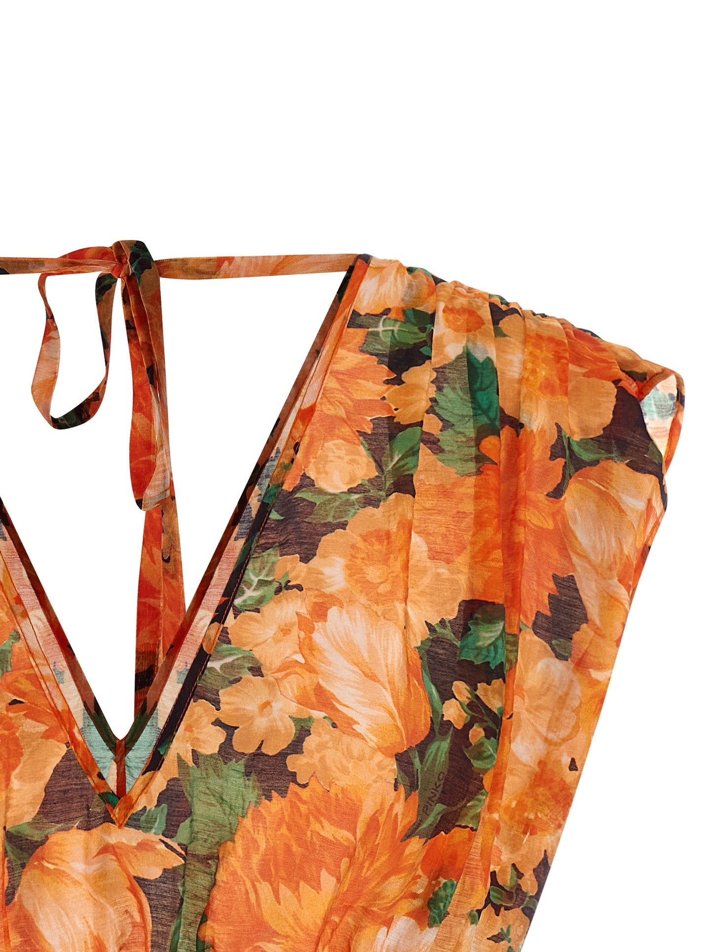 Shirt by PINKO for women in polyamide & lyocell orange, patterned & print features an polished silhouette, showcasing a sophisticated v-neck neckline and detail for a truly polished finish.