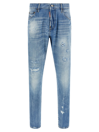 Jeans by Dsquared² for men in cotton denim blue & signature features an refined tailoring silhouette, showcasing a premium straight-leg with a low rise and long cut for a refined tailoring look.