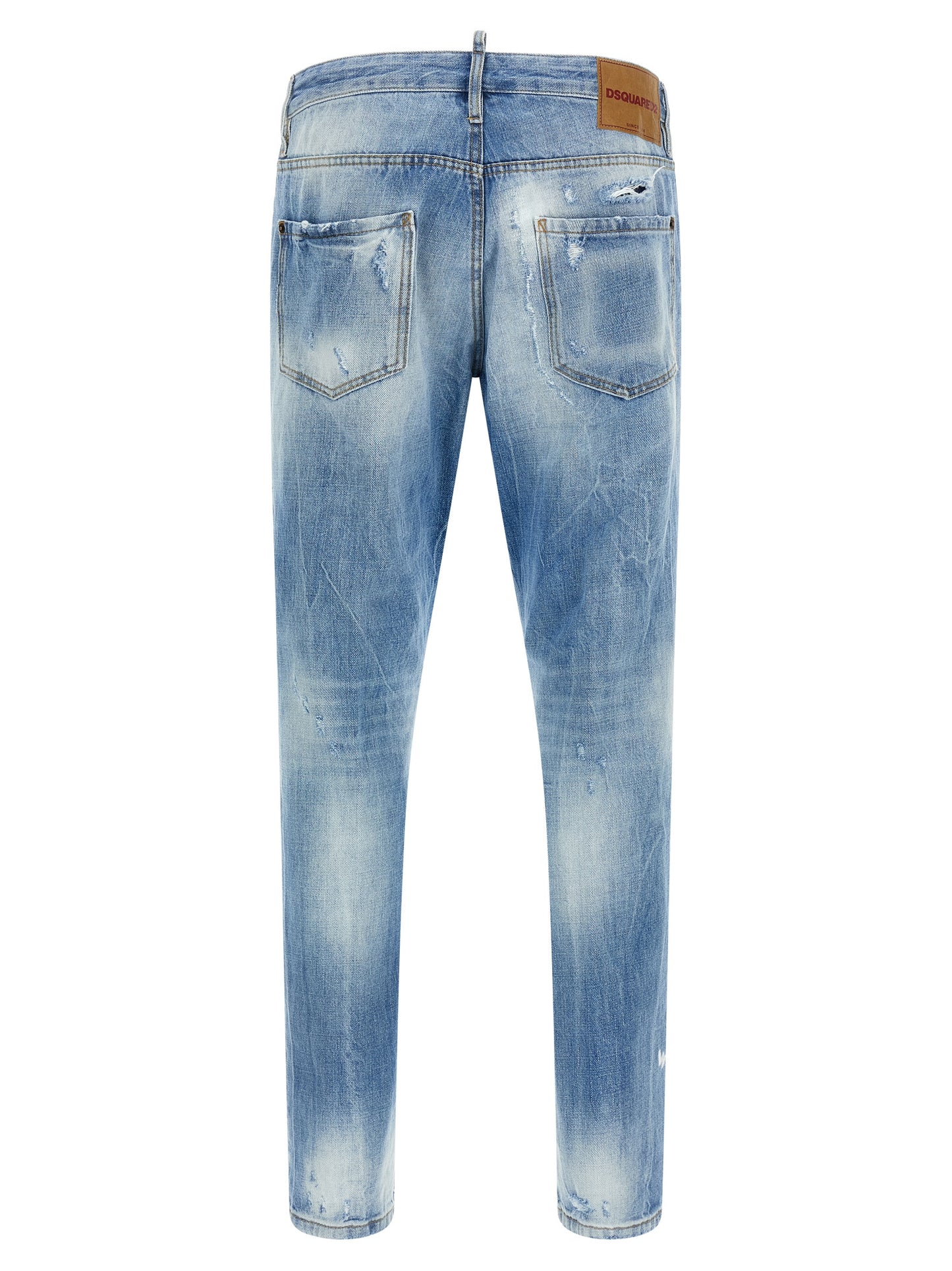 Jeans by Dsquared² for men in cotton denim blue & signature features a refined silhouette with a refined straight-leg, defined by a low rise and a refined long for a refined finish.