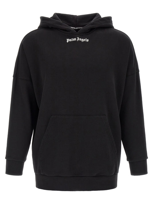 Sweatshirt Hoodie by Palm Angels for men in cotton bicolour, black, white & print features an avant-garde silhouette, showcasing a sophisticated hooded neckline and long-sleeve detail for a truly avant-garde finish.