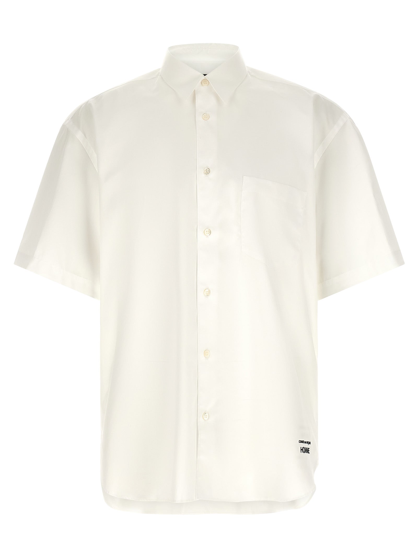 Shirt by Comme Des Garçons for men in cotton pearl & white features an architectural silhouette with a refined short-sleeve and elegant for a architectural look.
