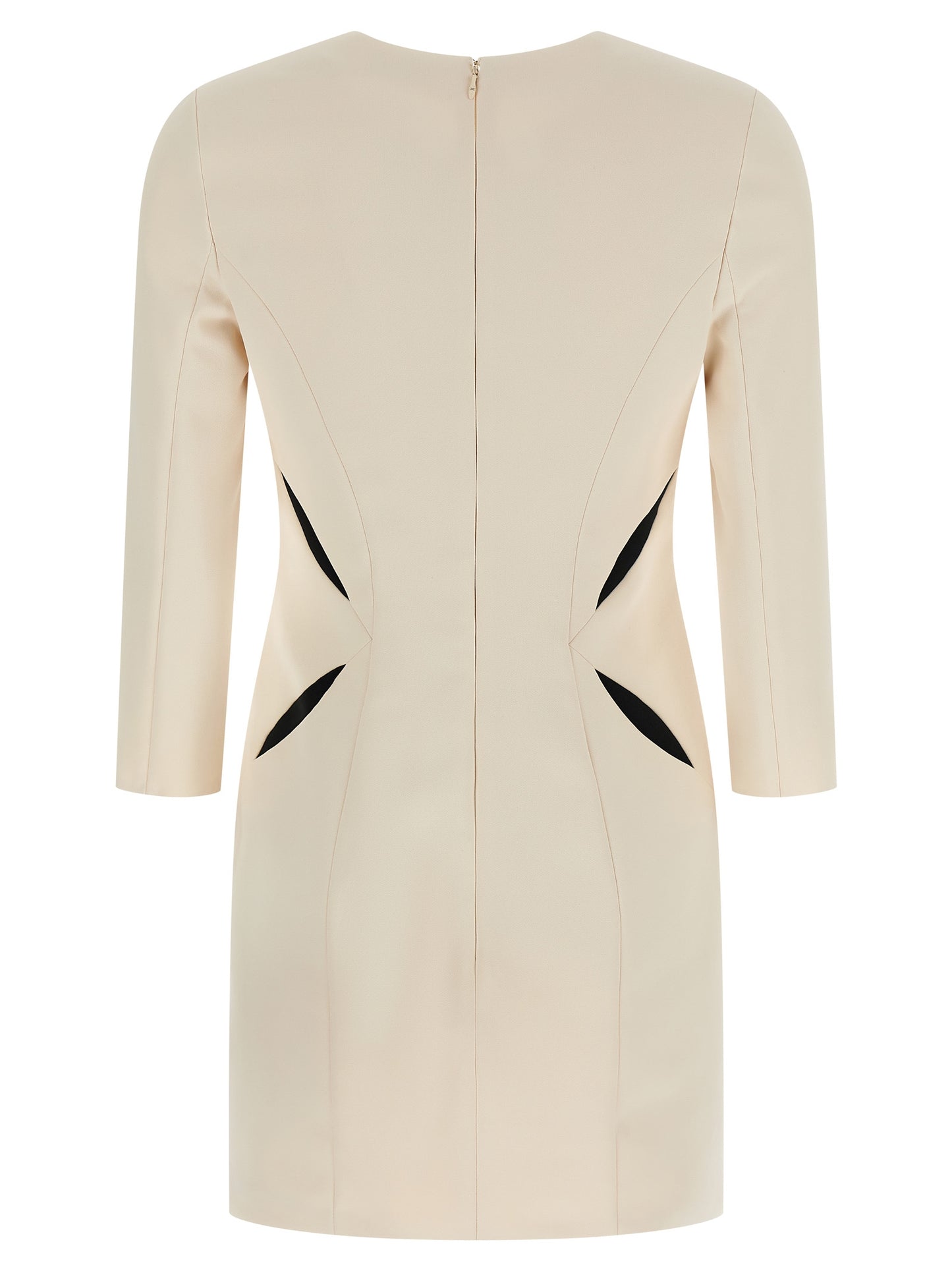 Dress by Elisabetta Franchi for women in polyester satin bicolour, black, white & monogram features an magnificent silhouette, artfully detailed with a magnificent crew neckline and that flows into an magnificent short mini.