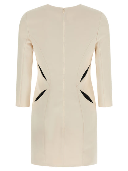 Dress by Elisabetta Franchi for women in polyester satin bicolour, black, white & monogram features an magnificent silhouette, artfully detailed with a magnificent crew neckline and that flows into an magnificent short mini.
