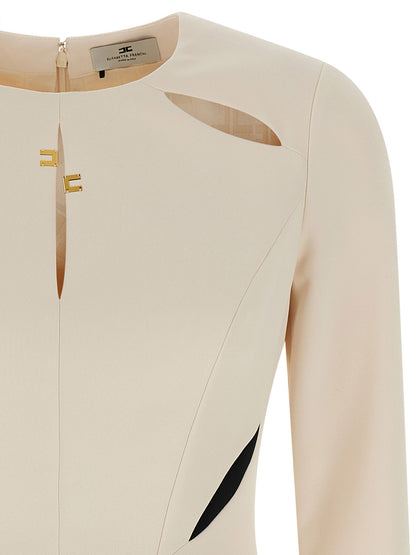 Dress by Elisabetta Franchi for women in polyester satin bicolour, black, white & monogram features an cute silhouette, detailed with a and crew neckline that elegantly flows into a cute short mini.