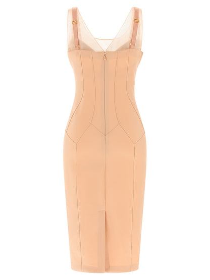 Dress by Elisabetta Franchi for women in stretch polyamide multicolor & pink showcases a striking silhouette, elegantly detailed with a , refined , and a striking midi for a striking finish.