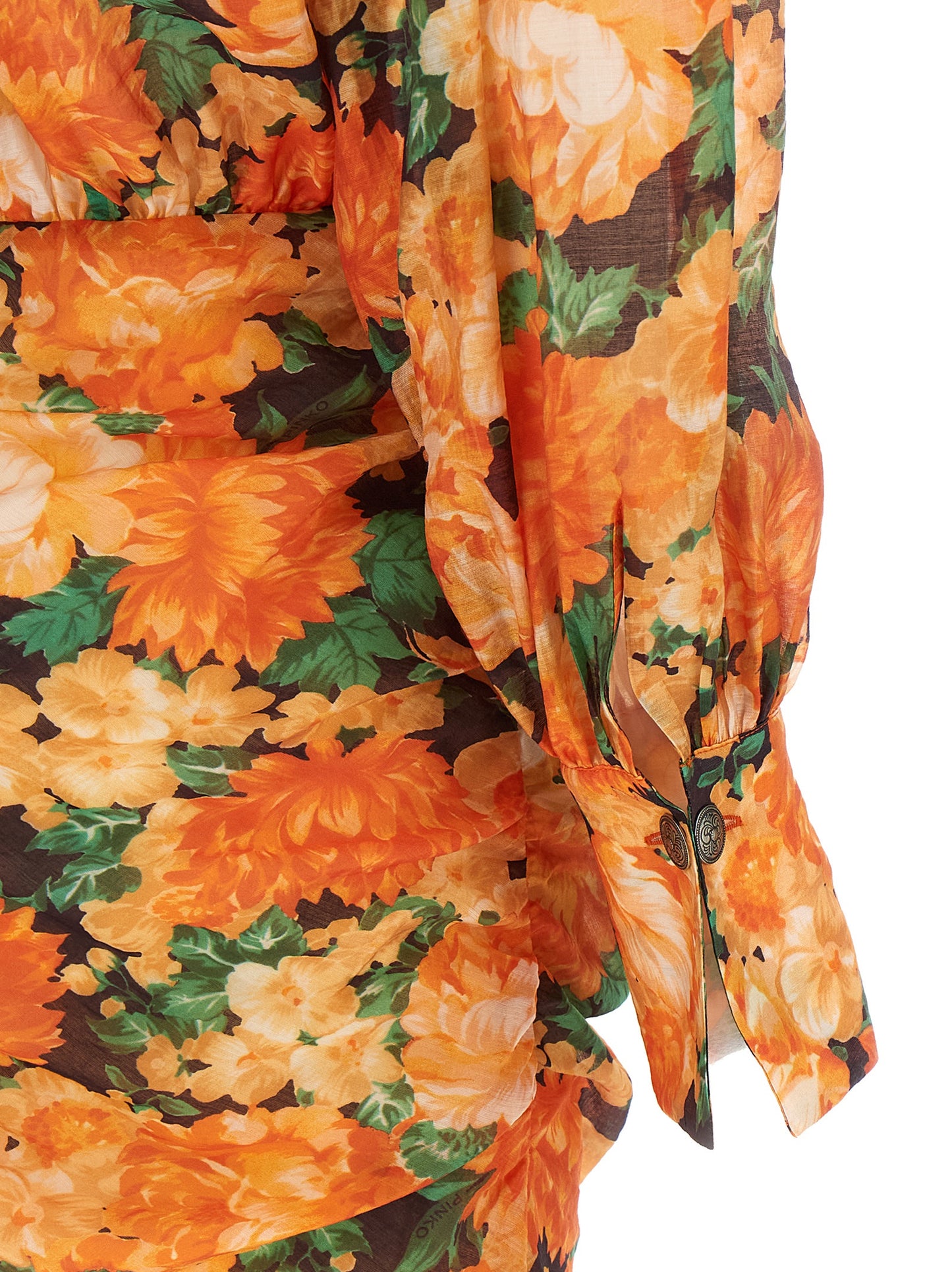 Dress by PINKO for women in polyamide & lyocell orange & print features an cute silhouette, detailed with a and that elegantly flows into a cute short mini.