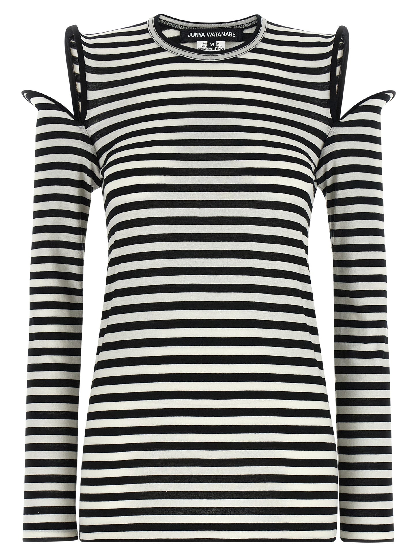 T-Shirt by Junya Watanabe for women in cotton bicolour, black, white & striped features an on trend silhouette, perfectly showcasing a on trend long-sleeve and crew neckline for an elevated aesthetic.