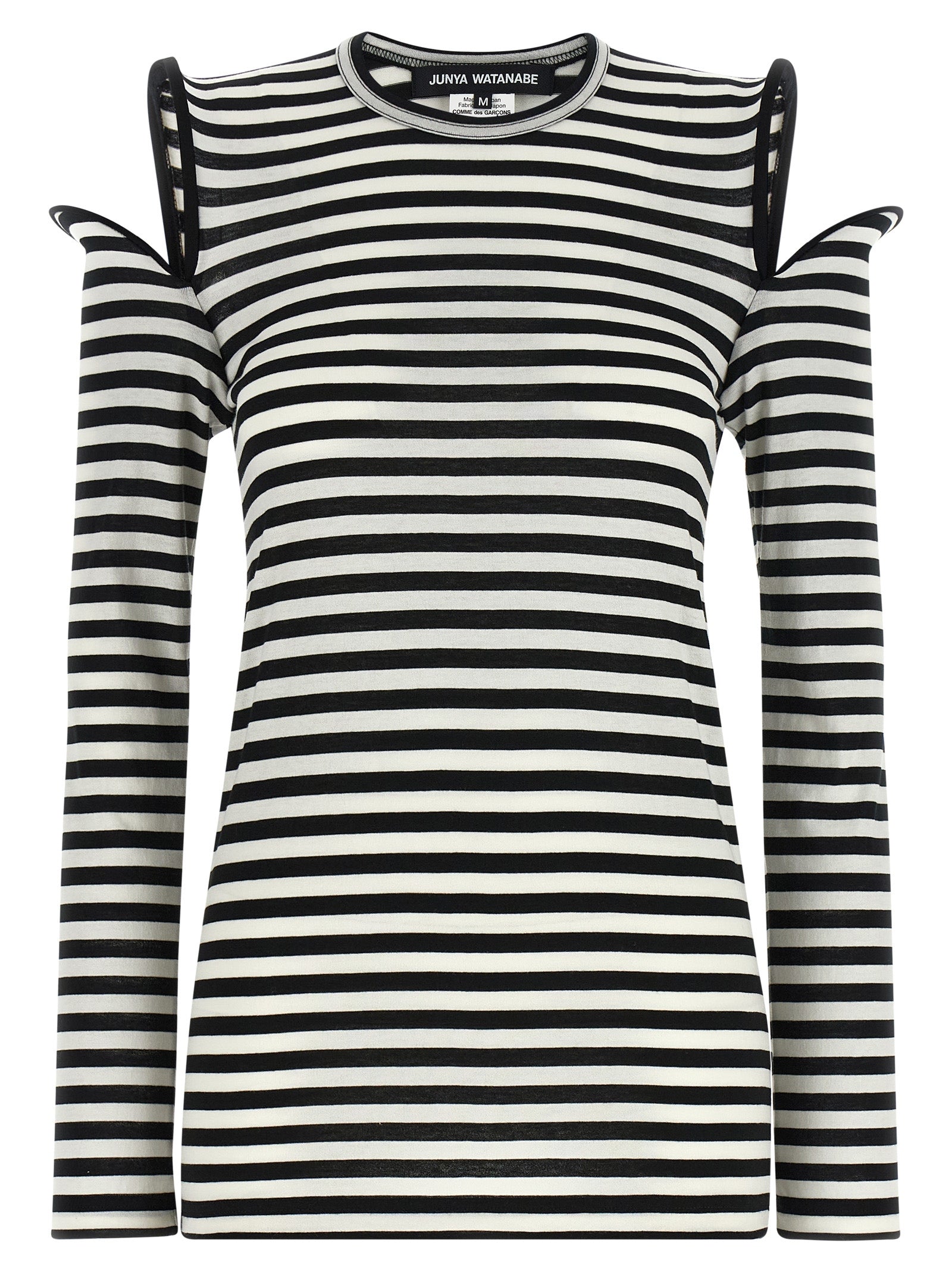T-Shirt by Junya Watanabe for women in cotton bicolour, black, white & striped features an on trend silhouette, perfectly showcasing a on trend long-sleeve and crew neckline for an elevated aesthetic.