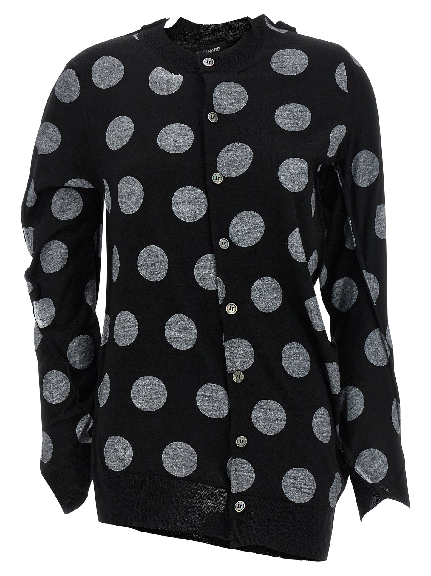 Cardigan by Junya Watanabe for women in wool bicolour, black, white & dots features a nuanced silhouette with a refined and nuanced detailing for a sophisticated look.