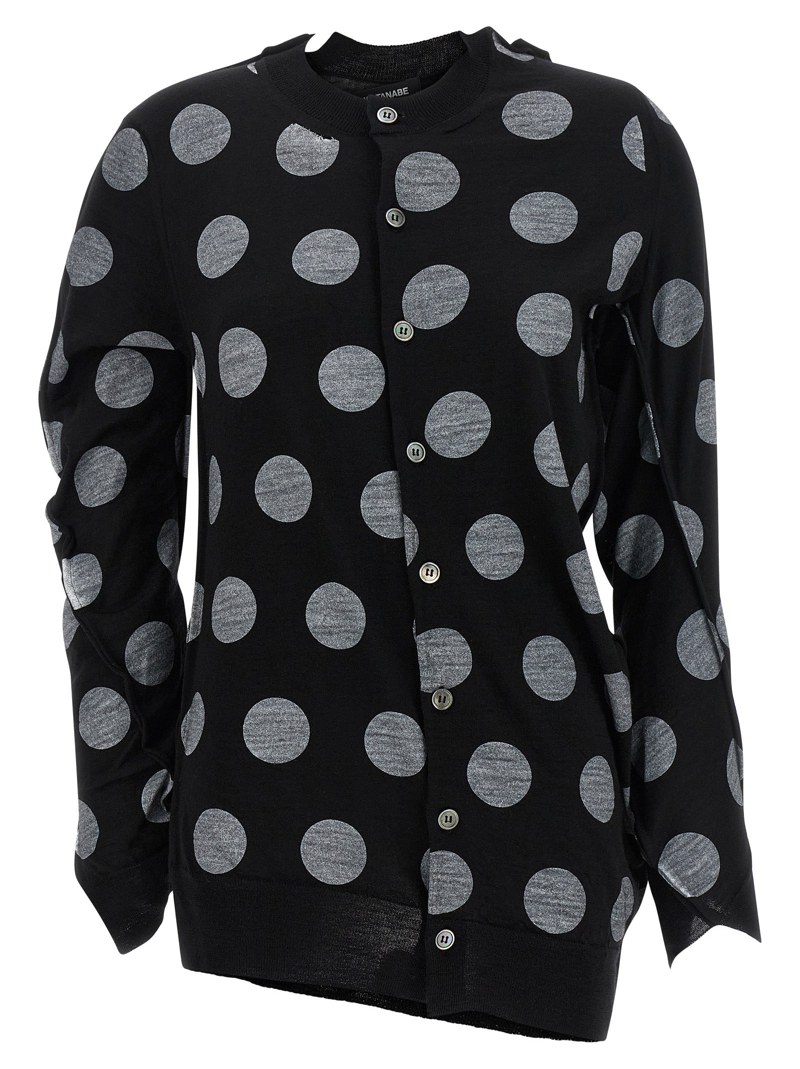 Cardigan by Junya Watanabe for women in wool bicolour, black, white & dots features a nuanced silhouette with a refined and nuanced detailing for a sophisticated look.