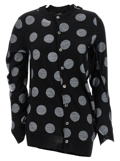 Cardigan by Junya Watanabe for women in wool bicolour, black, white & dots features a nuanced silhouette with a refined and nuanced detailing for a sophisticated look.