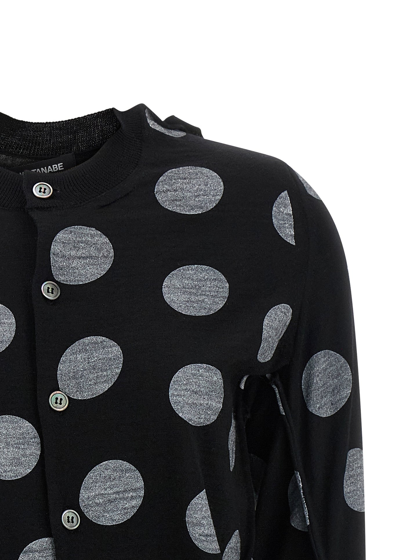 Cardigan by Junya Watanabe for women in wool bicolour, black, white & dots features a nuanced silhouette with a refined and nuanced detailing for a sophisticated look.