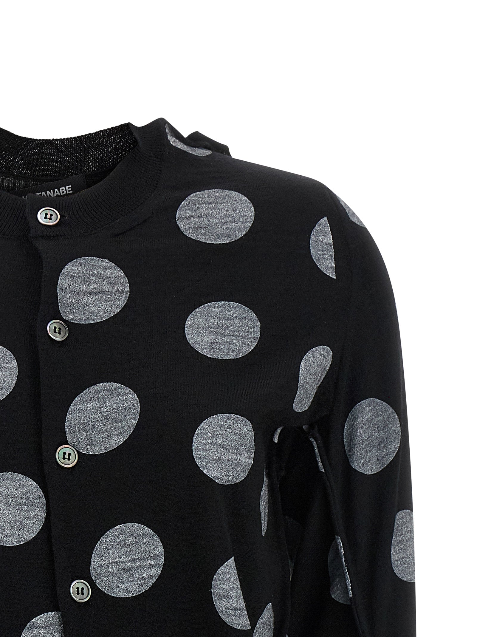 Cardigan by Junya Watanabe for women in wool bicolour, black, white & dots features a nuanced silhouette with a refined and nuanced detailing for a sophisticated look.