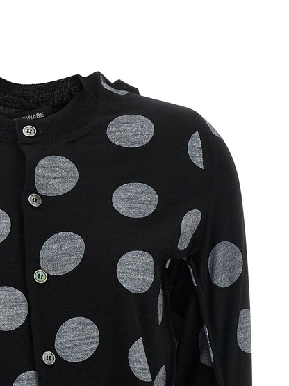 Cardigan by Junya Watanabe for women in wool bicolour, black, white & dots features a nuanced silhouette with a refined and nuanced detailing for a sophisticated look.