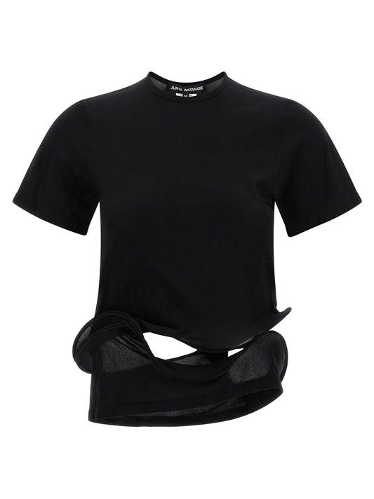 Junya Watanabe Women's Short-Sleeve Crew Neck Nylon T-Shirt - Black