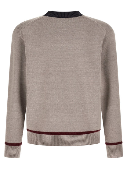 Cardigan by Junya Watanabe for men in nylon cotton silk wool gray & jacquard features a dramatic silhouette, showcasing a sophisticated crew neckline and dramatic detail for a timeless, premium look.