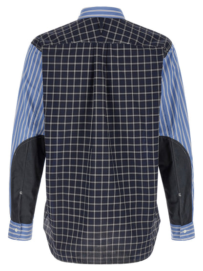 Junya Watanabe Men's Cotton Shirt - Blue Pearl Patchwork