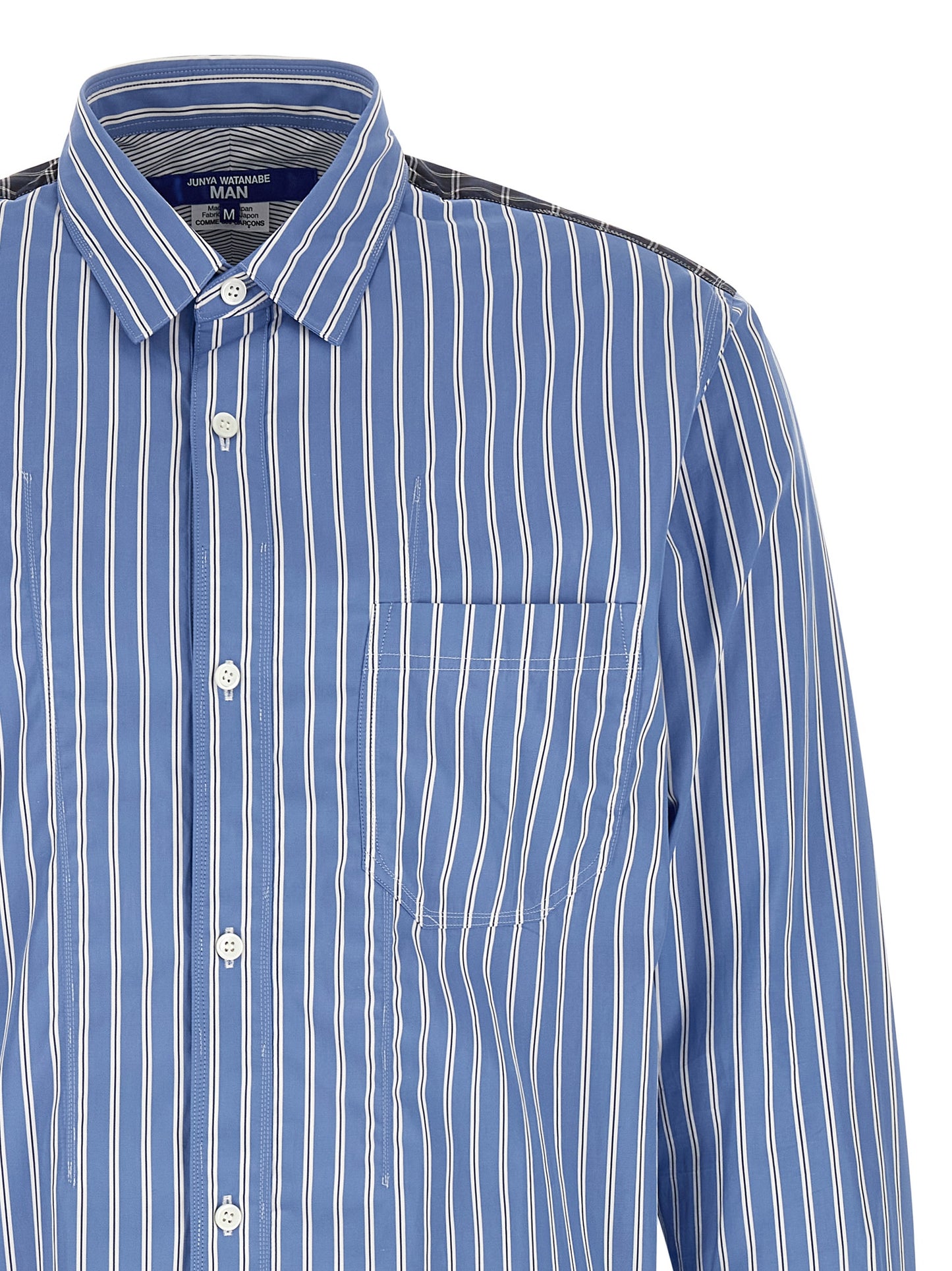 Junya Watanabe Men's Cotton Shirt - Blue Pearl Patchwork