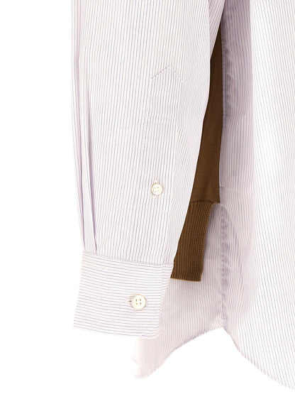 Comme Des Garçons Men's V Neck Cotton Top - Multicolor Pearl Striped