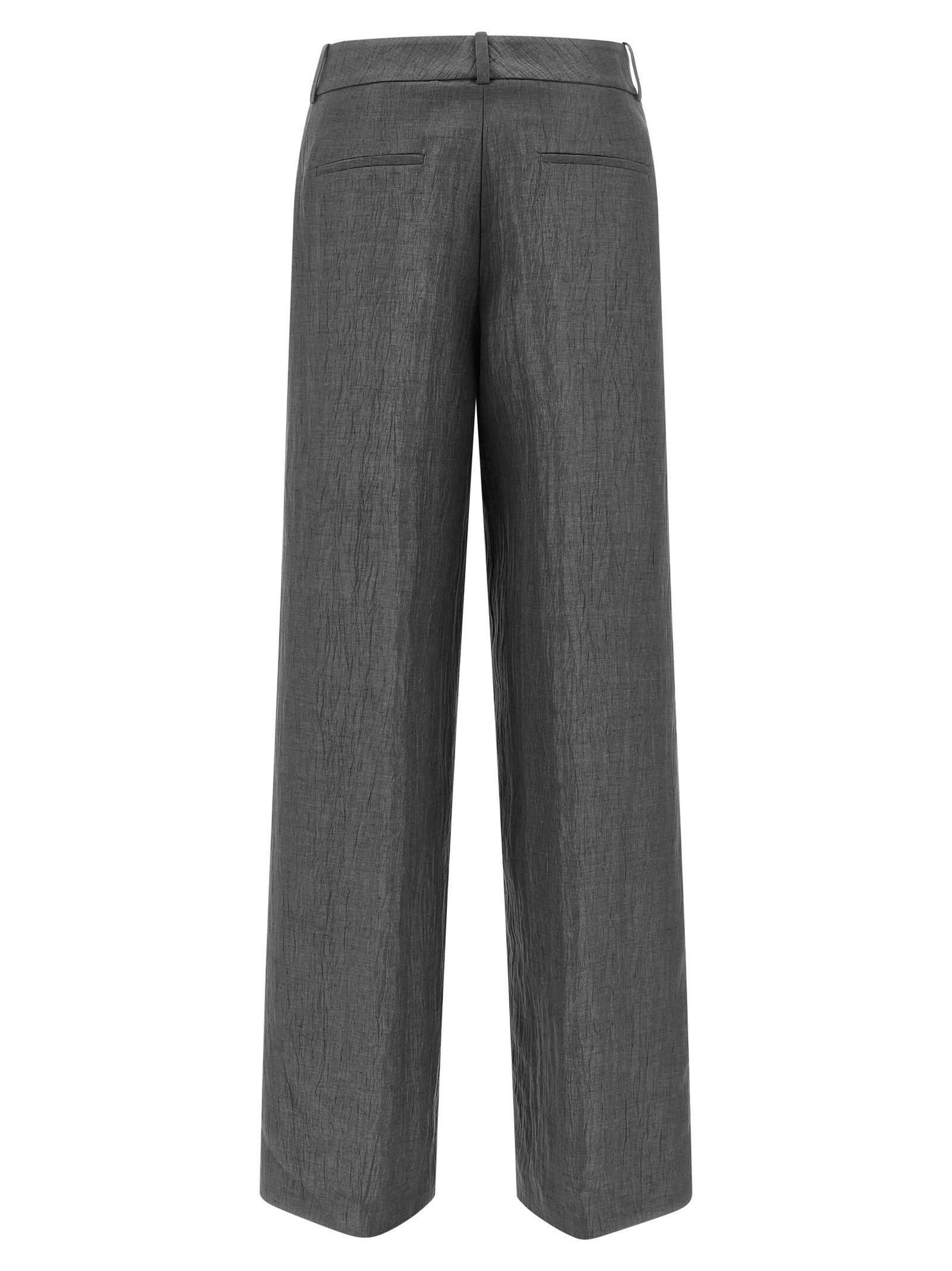 Casual Pants by Peserico for women in polyamide & linen gray presents a tailored silhouette, showcasing a tailored straight-leg & wide and long cut with a refined for a truly tailored aesthetic.