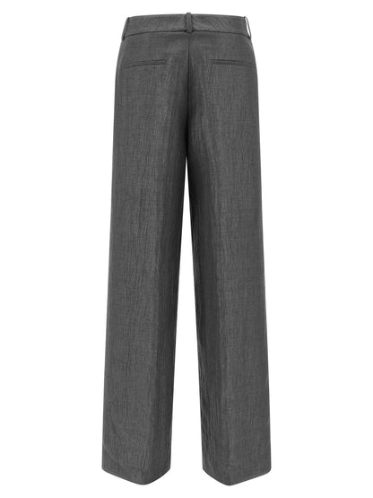 Casual Pants by Peserico for women in polyamide & linen gray presents a tailored silhouette, showcasing a tailored straight-leg & wide and long cut with a refined for a truly tailored aesthetic.