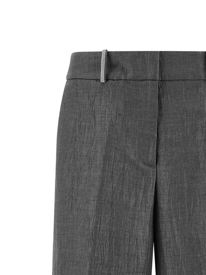 Casual Pants by Peserico for women in polyamide & linen gray features an refined tailoring silhouette, showcasing a premium straight-leg & wide with a and long cut for a refined tailoring look.