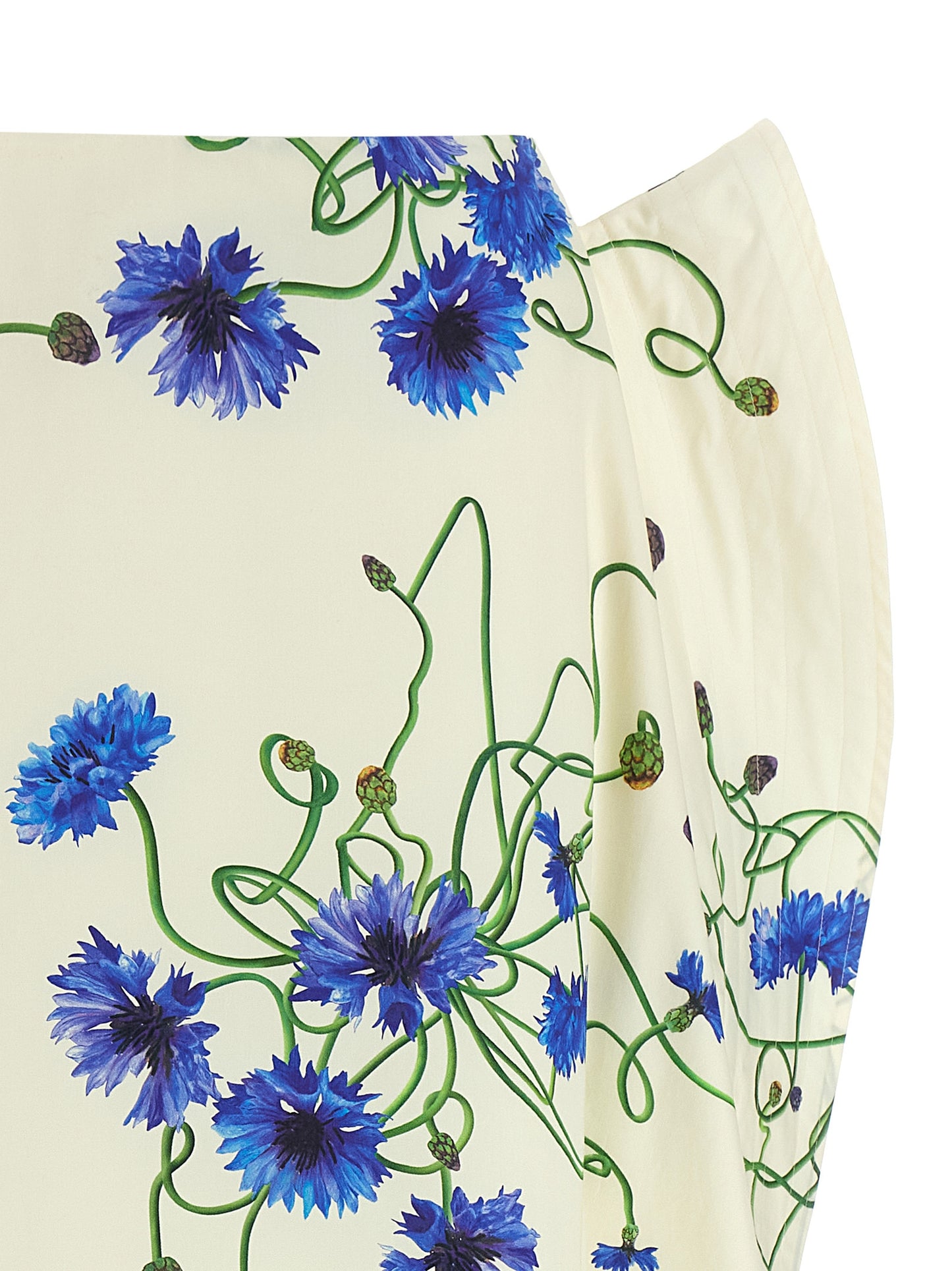 Skirt by Stella McCartney for women in cotton blue, floral & print showcases a sultry silhouette, elegantly defined by its mini and the sophisticated sultry design of the Women's High Rise Cotton Mini Skirt.