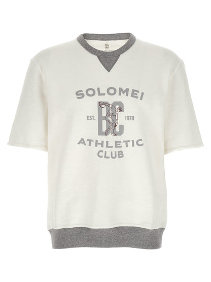 Sweatshirt by Brunello Cucinelli for men in linen & cotton white & print showcases a slouchy chic silhouette, artfully detailed with a slouchy chic crew neckline and short-sleeve for a slouchy chic finish.