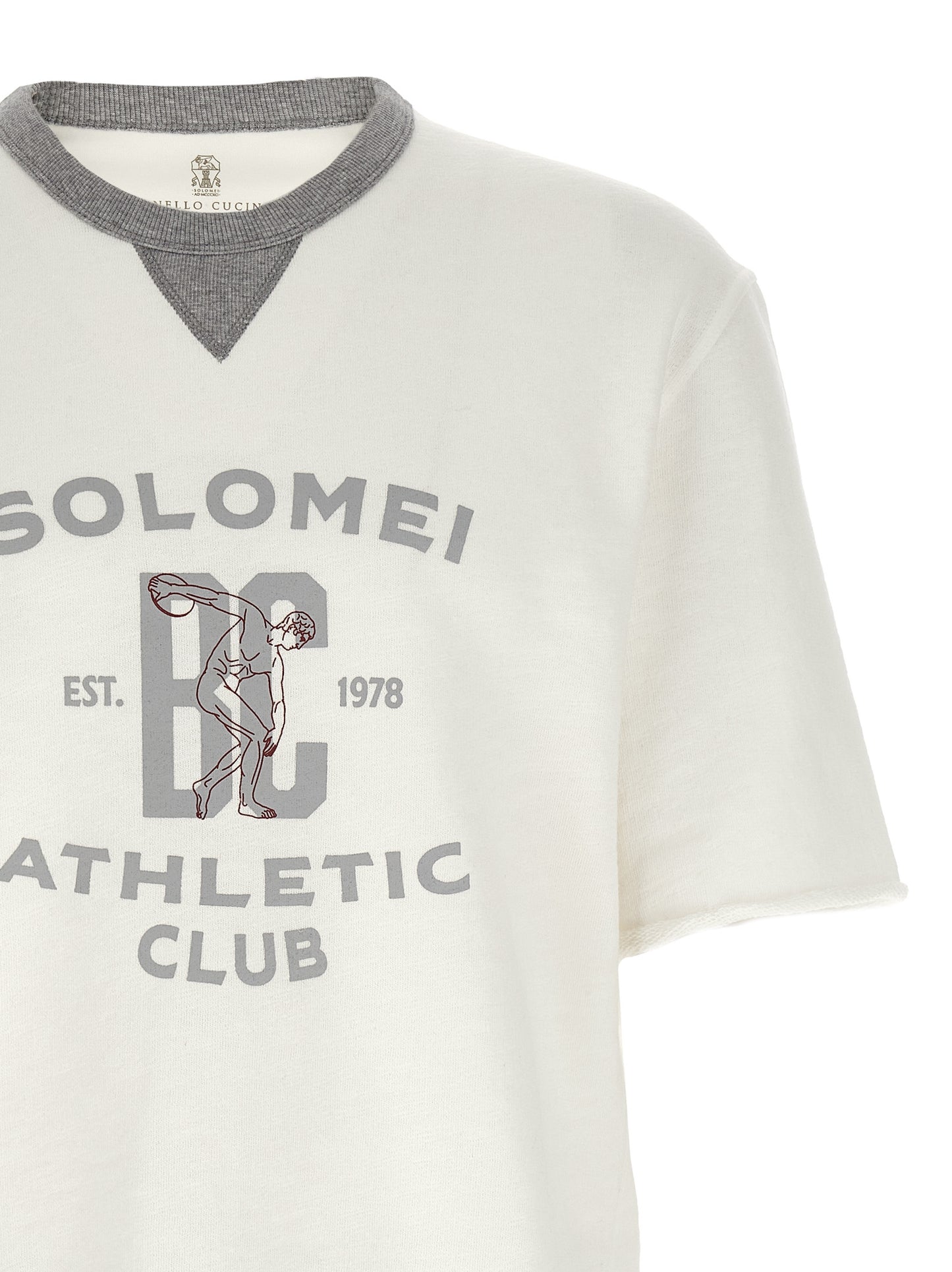 Sweatshirt by Brunello Cucinelli for men in linen & cotton white & print features an provocated silhouette, detailed with a provocated and a refined for a sophisticated aesthetic.