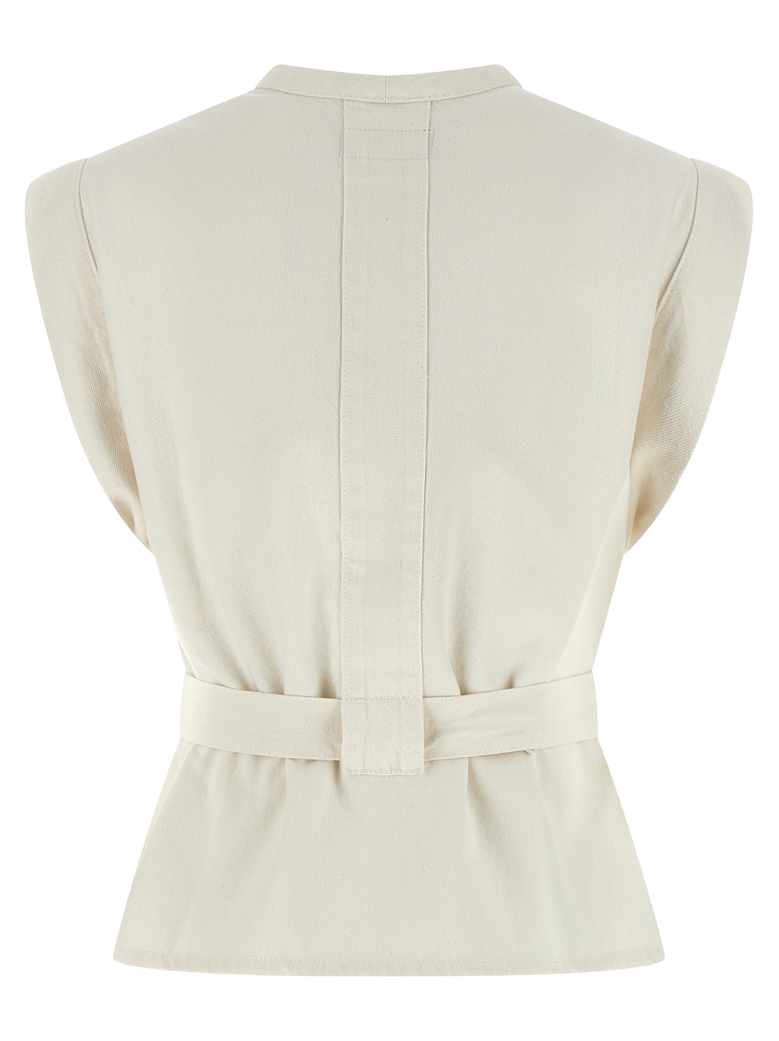 Vest by Lemaire for women in denim cotton twill white features an contemporary silhouette, showcasing refined and a contemporary v-neck neckline for a sophisticated layered look.