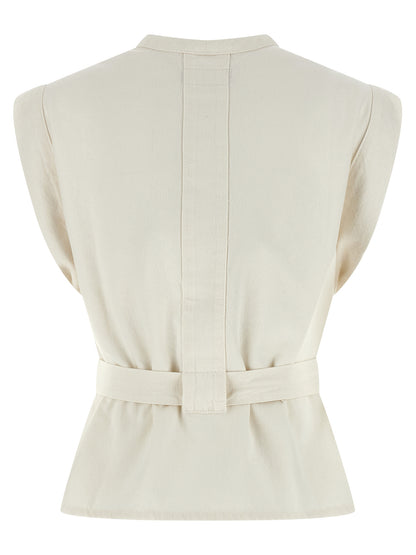 Vest by Lemaire for women in denim cotton twill white features an contemporary silhouette, showcasing refined and a contemporary v-neck neckline for a sophisticated layered look.