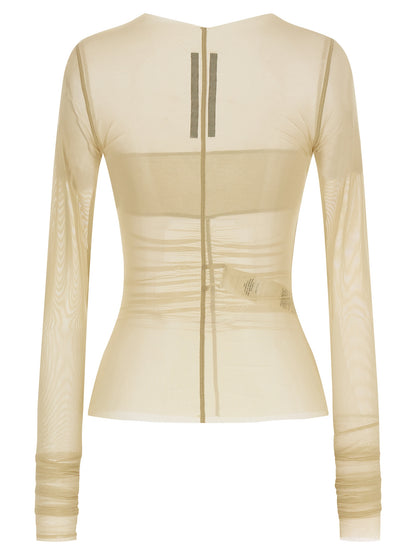 Rick Owens Women's Long-Sleeve Boat Neck Stretch Cotton & Nylon Shirt - Beige Transparent