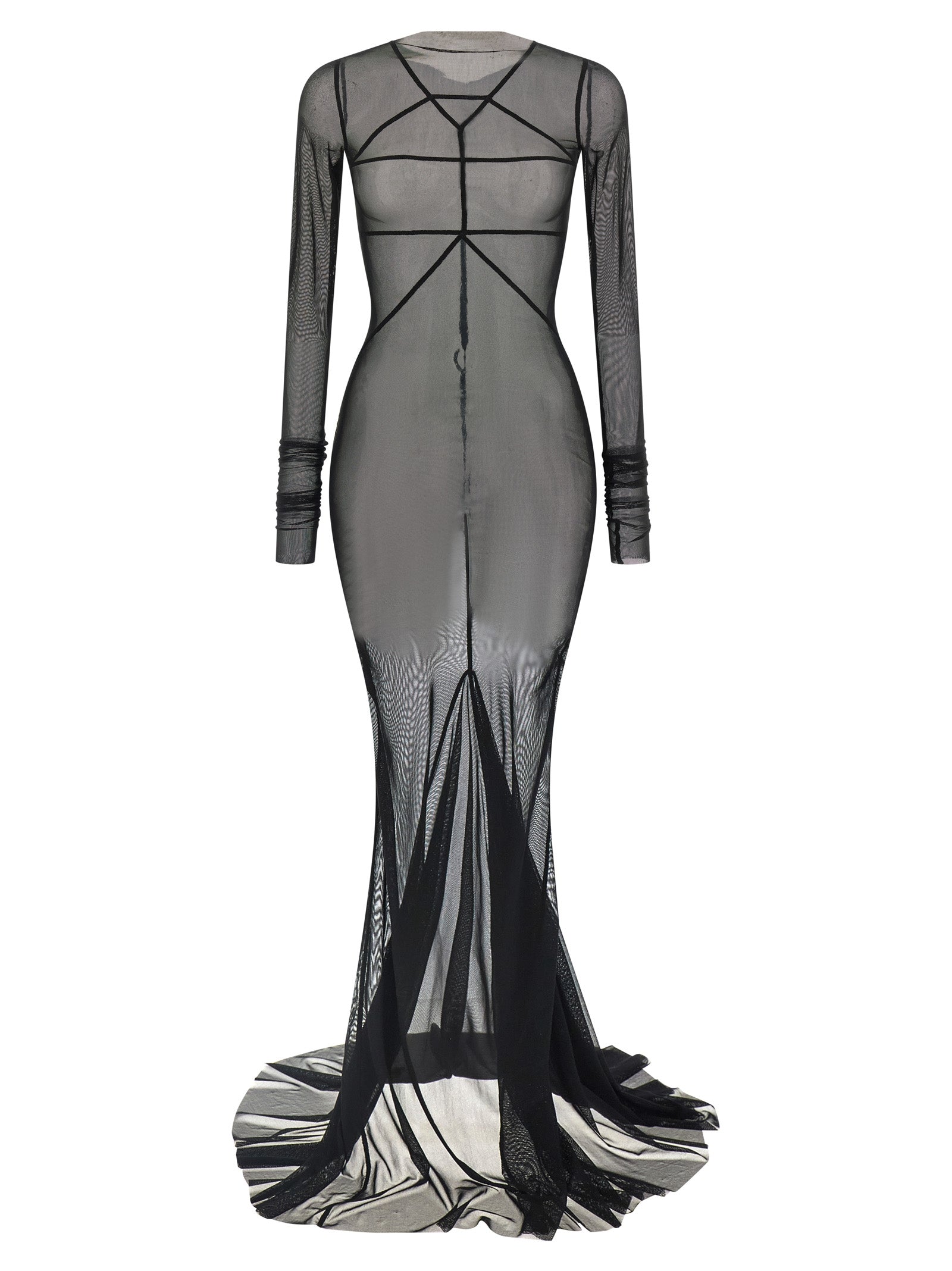 Dress by Rick Owens for women in stretch nylon black & transparent features an sultry silhouette defined by a boat neckline and , falling to an sultry maxi long for a sultry look.