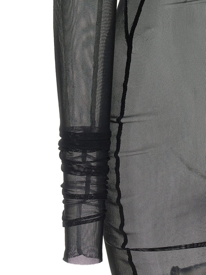 Dress by Rick Owens for women in stretch nylon black & transparent features a dramatic silhouette, showcasing an elegant and that flows into a dramatic maxi long.