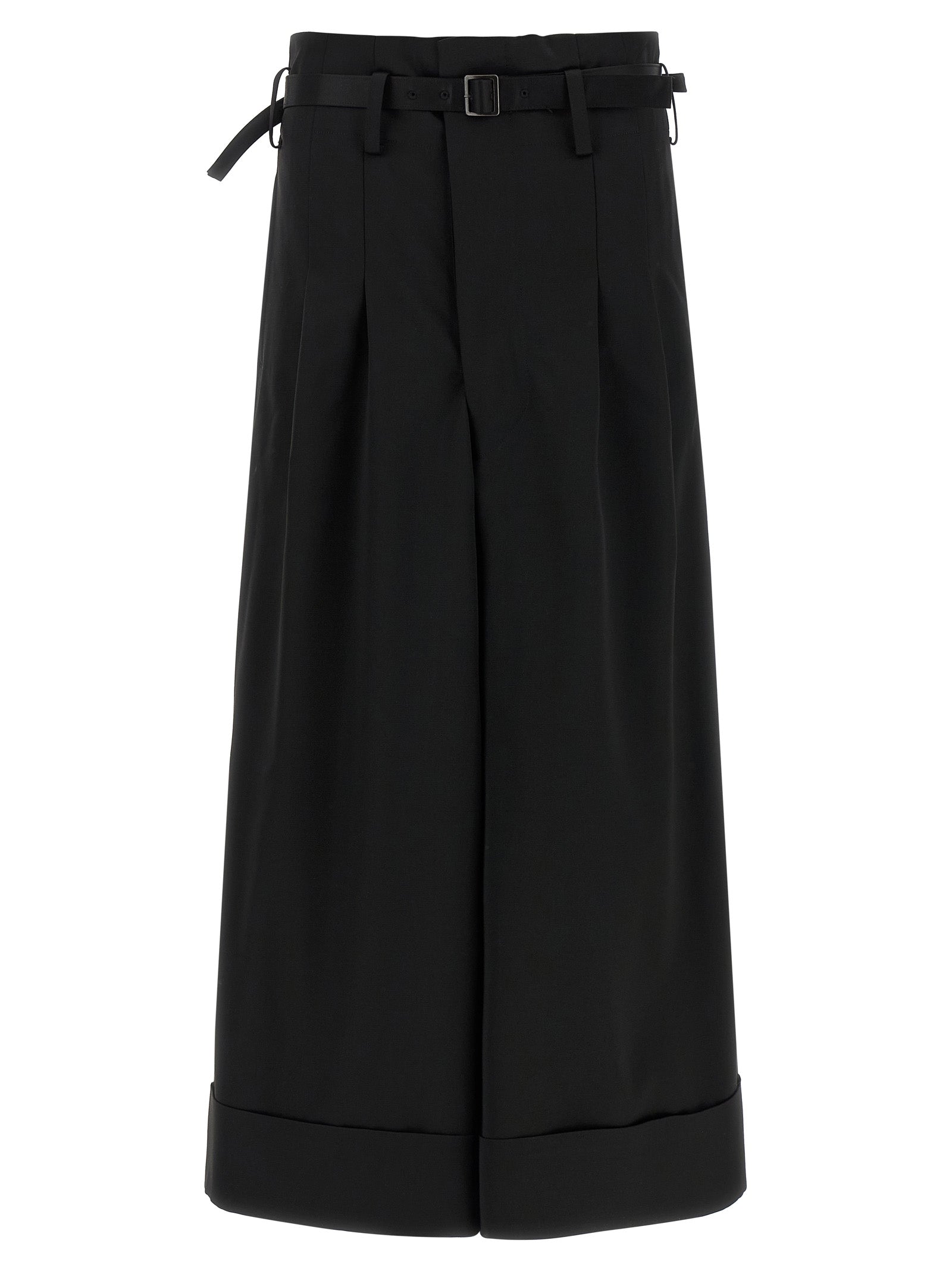 Trousers by Junya Watanabe for women in satin acetate wool black features a tailored silhouette with a tailored flared, wide & cropped, defined by its cropped and a sophisticated high rise.