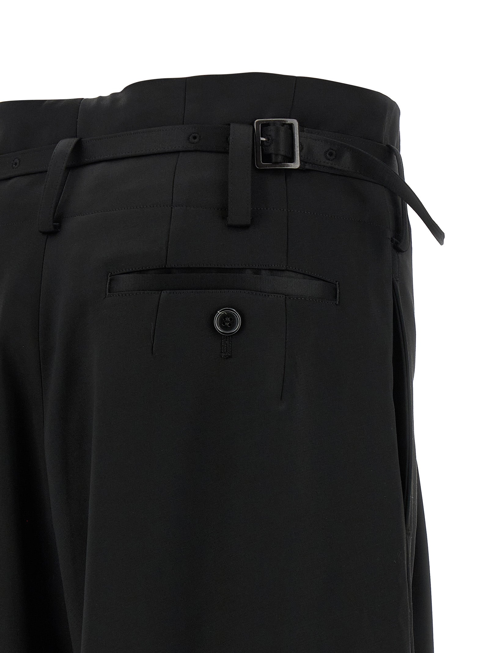 Trousers by Junya Watanabe for women in satin acetate wool black features an sartorial silhouette, showcasing a precise flared, wide & cropped and cropped with a sartorial high rise for a refined look.
