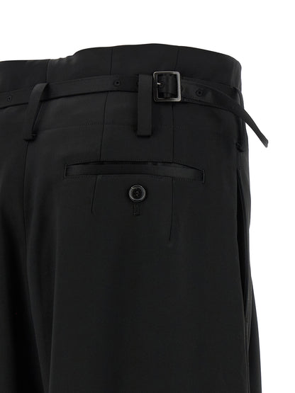 Trousers by Junya Watanabe for women in satin acetate wool black features an sartorial silhouette, showcasing a precise flared, wide & cropped and cropped with a sartorial high rise for a refined look.