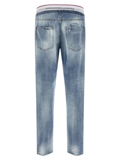 Jeans by Dsquared² for men in denim cotton blue & jacquard features an refined tailoring silhouette, showcasing a premium relaxed-fit with a and long cut for a refined tailoring look.