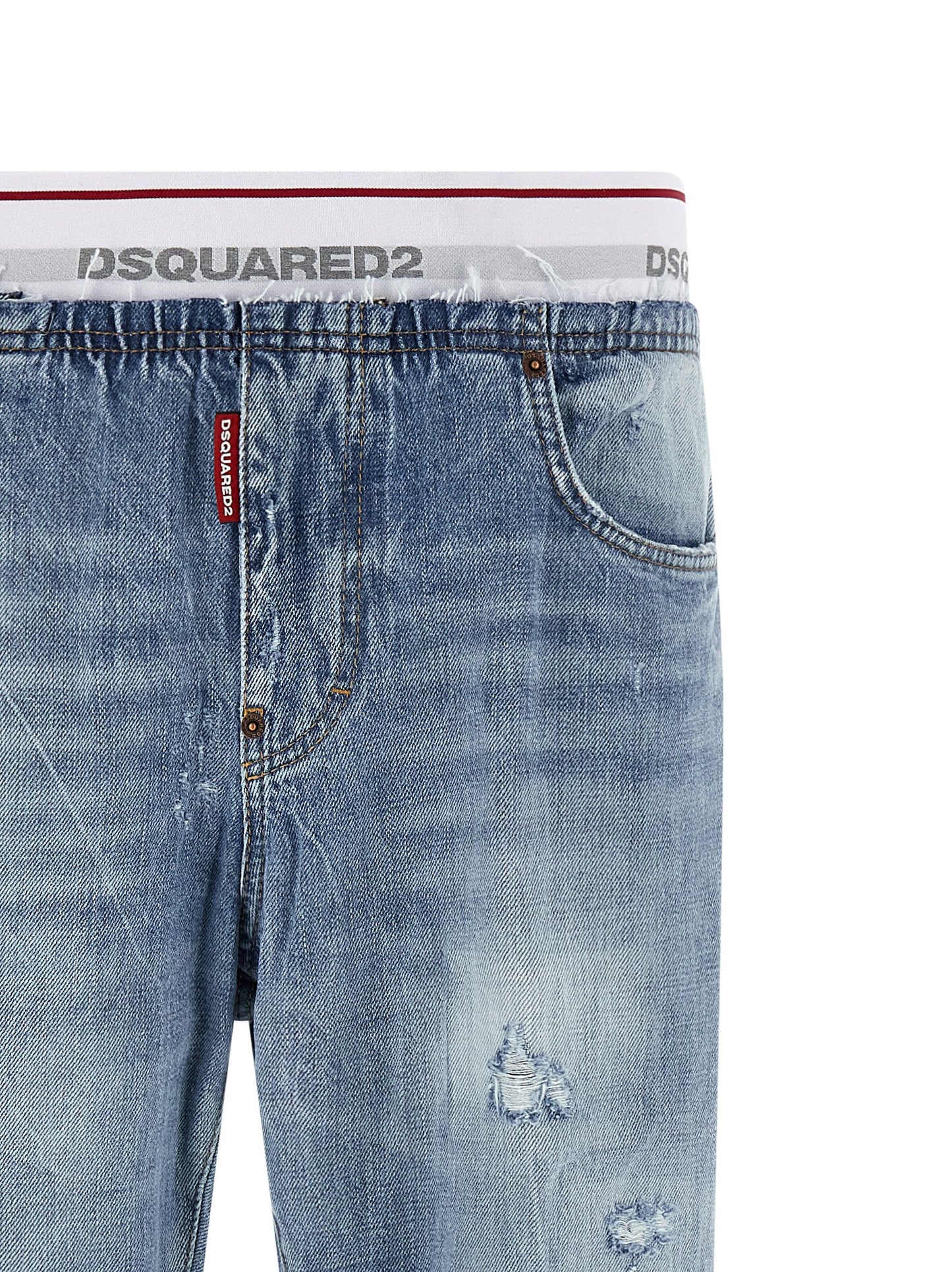 Jeans by Dsquared² for men in denim cotton blue & jacquard features a refined silhouette with a refined relaxed-fit, defined by a and a refined long for a refined finish.