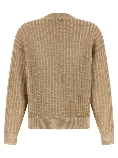 Cardigan by Peserico for women in virgin alpaca wool polyester & polyamide beige showcases a captivating silhouette, artfully detailed with a captivating and v-neck neckline for a truly sophisticated captivating look.