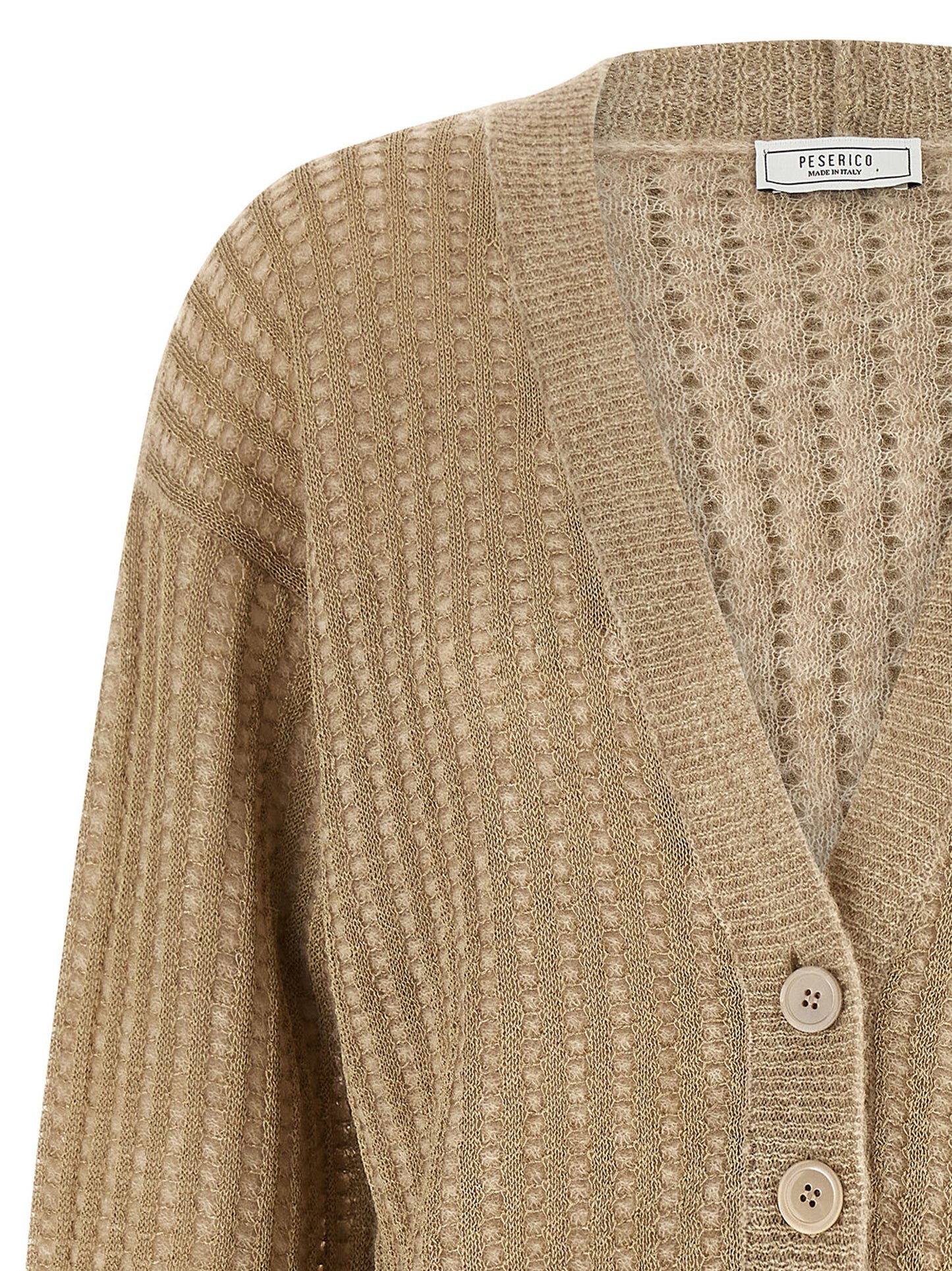 Cardigan by Peserico for women in virgin alpaca wool polyester & polyamide beige presents a textural silhouette, artfully finished with a textural v-neck neckline and for a sophisticated, textural look.