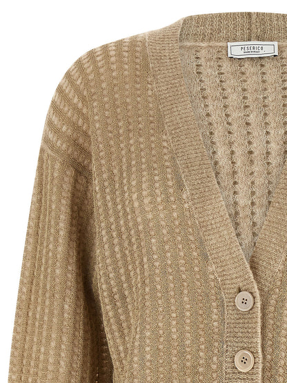 Cardigan by Peserico for women in virgin alpaca wool polyester & polyamide beige presents a textural silhouette, artfully finished with a textural v-neck neckline and for a sophisticated, textural look.
