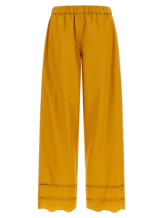 Casual Pants by Fabiana Filippi for women in cotton bicolour & yellow features an refined tailoring silhouette, showcasing a premium wide with a and long cut for a refined tailoring look.