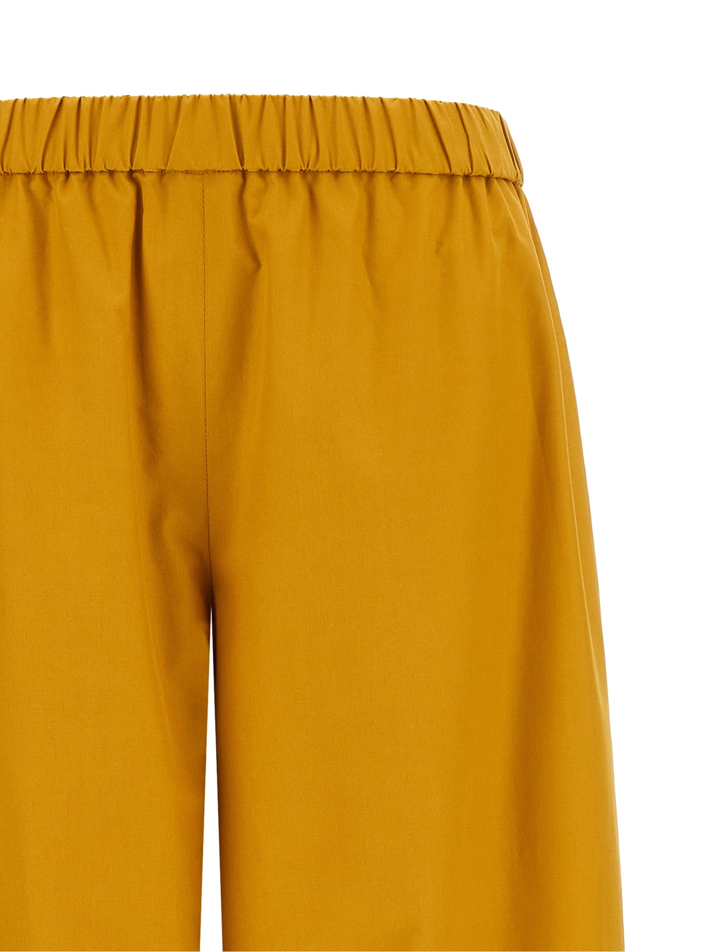 Casual Pants by Fabiana Filippi for women in cotton bicolour & yellow presents a tailored silhouette, showcasing a tailored wide and long cut with a refined for a truly tailored aesthetic.